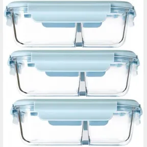 3pc X 1000ml Glass Food Storage Lunch Box.Strong Grip Seal 2 Compartments |