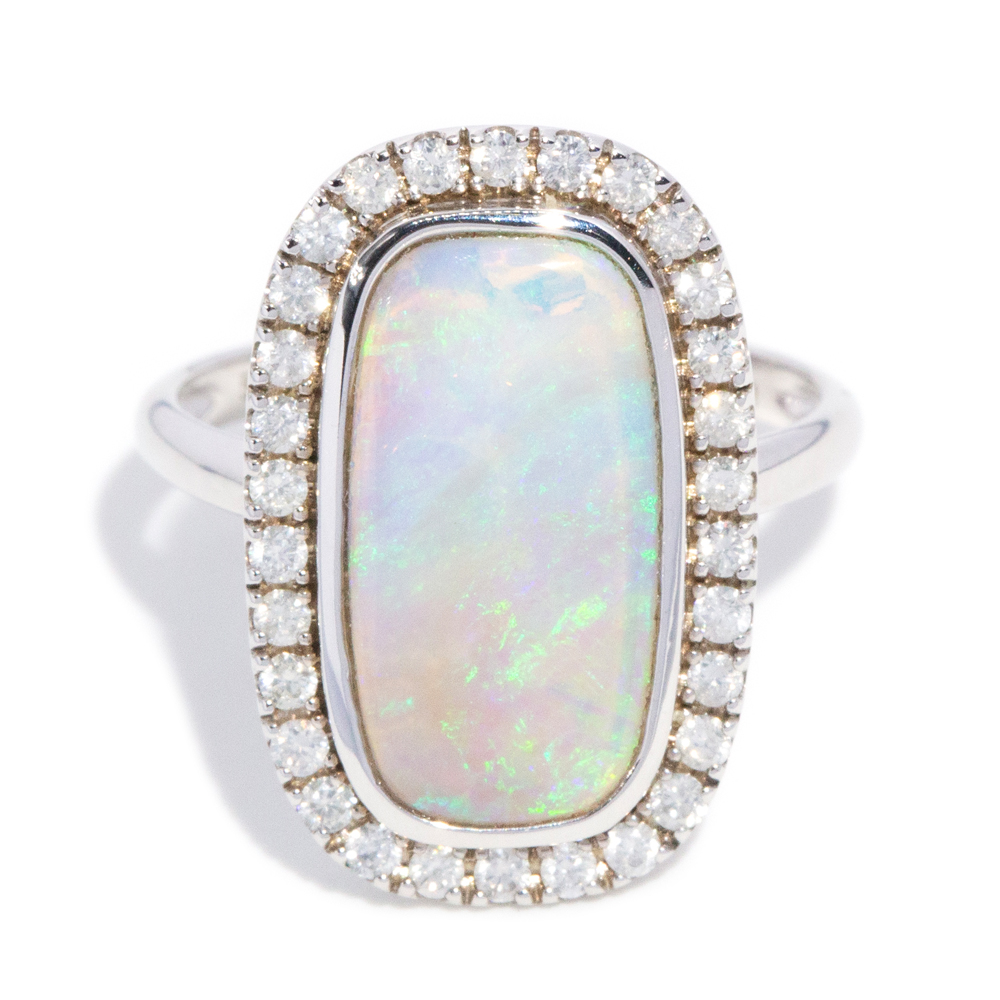 155 · 2.86 Carat Crystal Opal and Diamond Halo Ring
