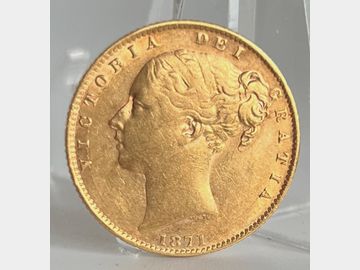 1871 VICTORIA YOUNG HEAD #DIE 3 SHIELD GOLD SOVEREIGN