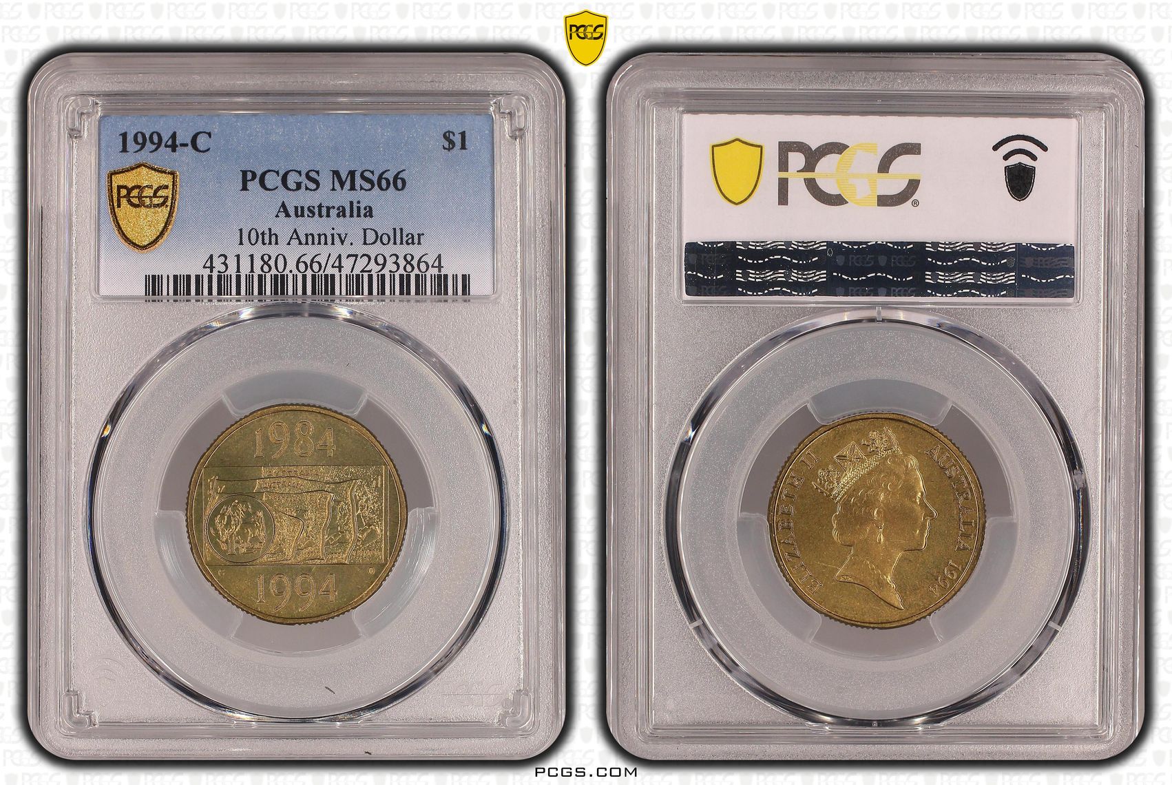 10th Anniv. Dollar, One Dollar, 1994-C, PCGS MS 66