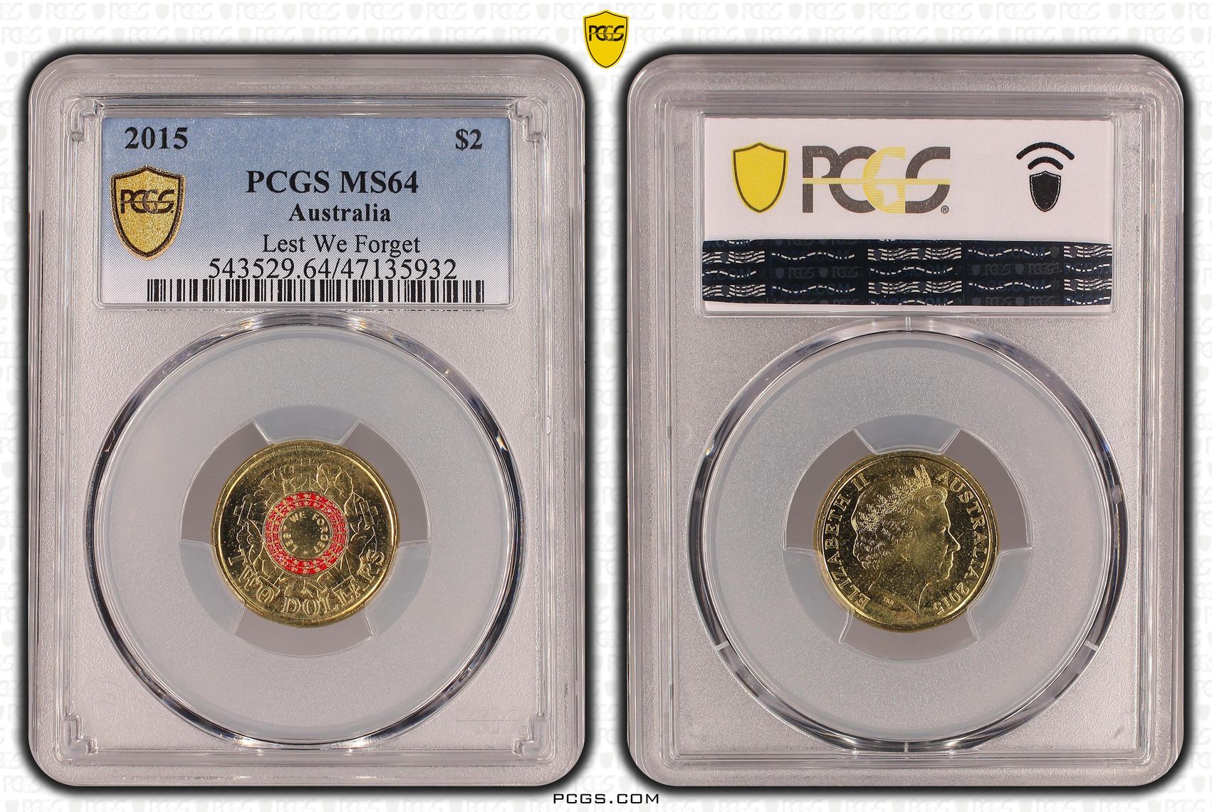 Elizabeth II, Lest We Forget, Two Dollar, 2015, PCGS MS64