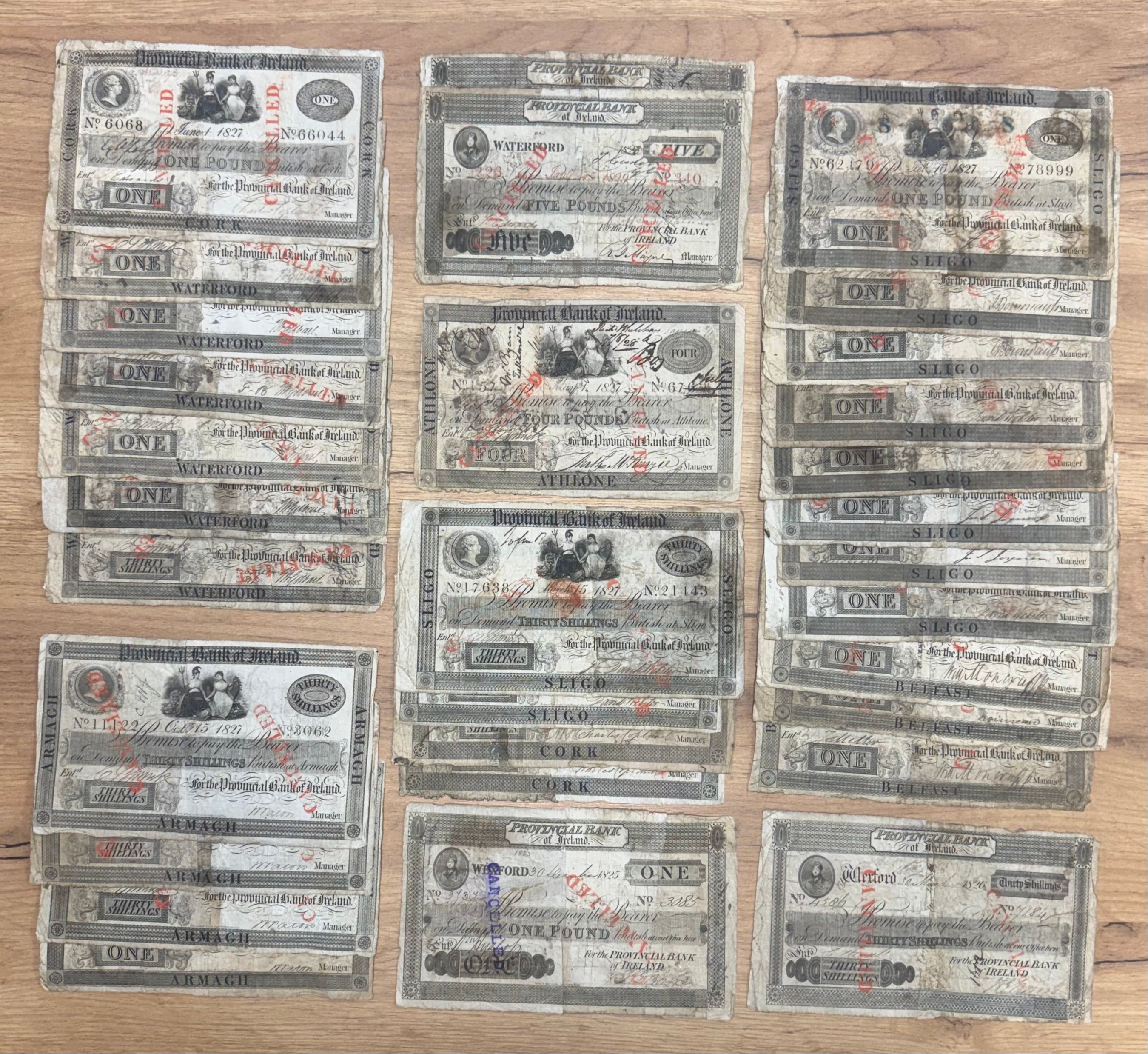 Provincial Bank of Ireland, [31 notes] 1825-29, (PMI PR 5, PR 9, PR 11 ...
