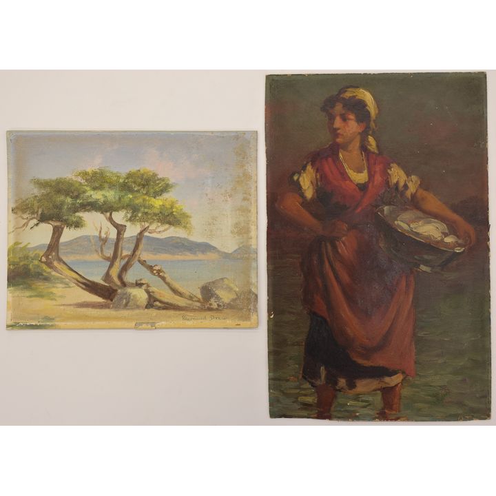2pc Raymond Drew & European Woman Oil Paintngs 14''x9'' Largest