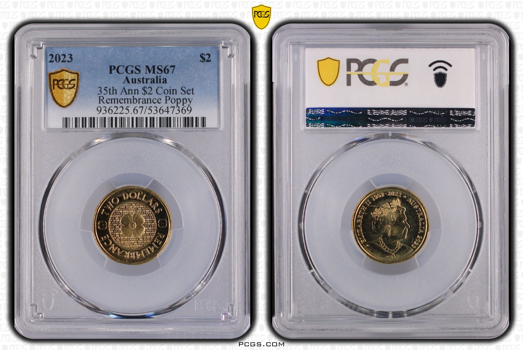 35th Ann $2 Coin Set Remembrance Poppy, Two Dollar, 2023, PCGS MS67