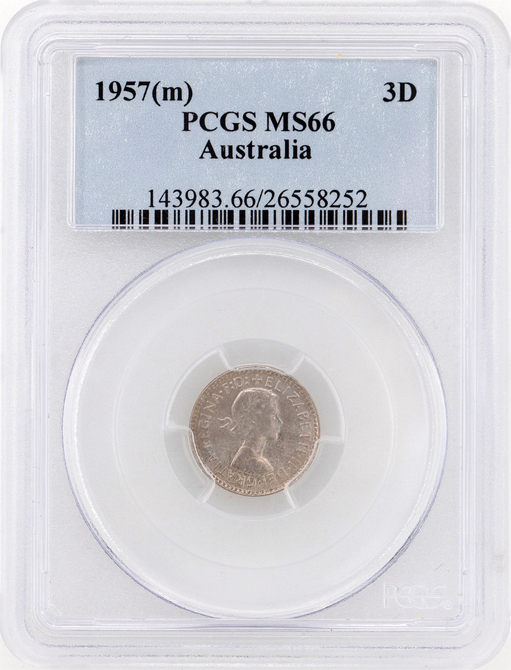 1957(m) Australia Threepence PCGS - MS66 -252