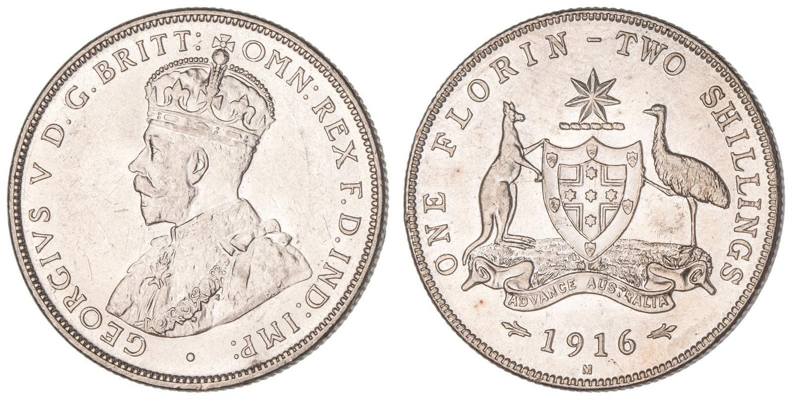 George V, Florin, 1916-M, UNC