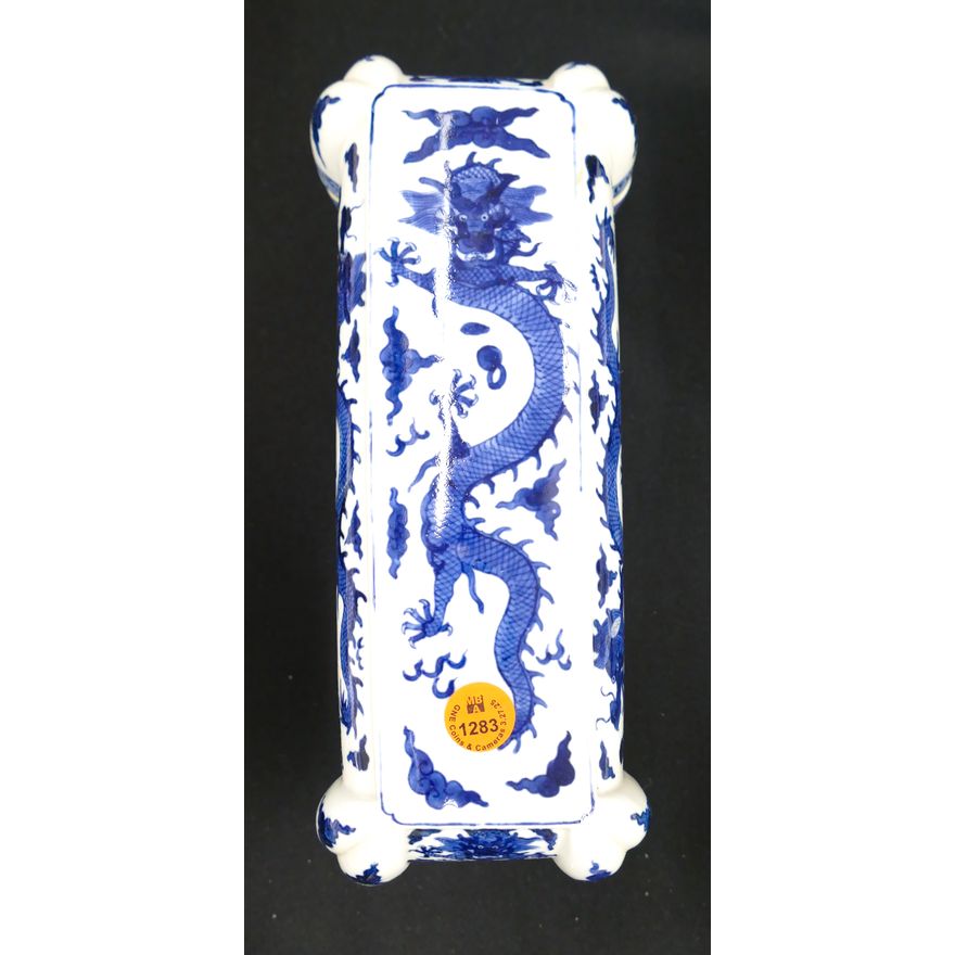 Chinese Ming Style Blue & White Dragon Brush Box 10''