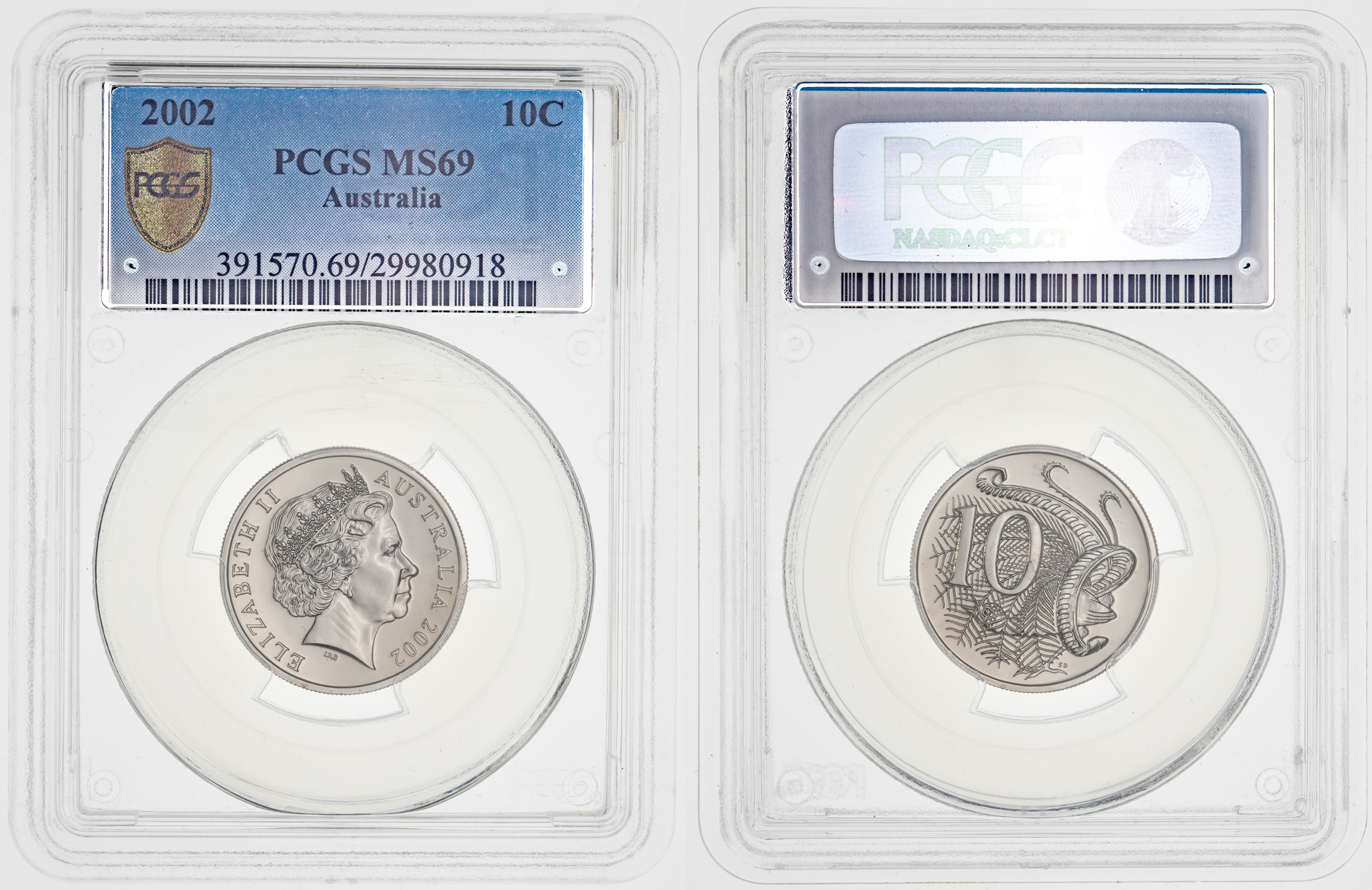 Ten Cent, 2002, PCGS MS 69