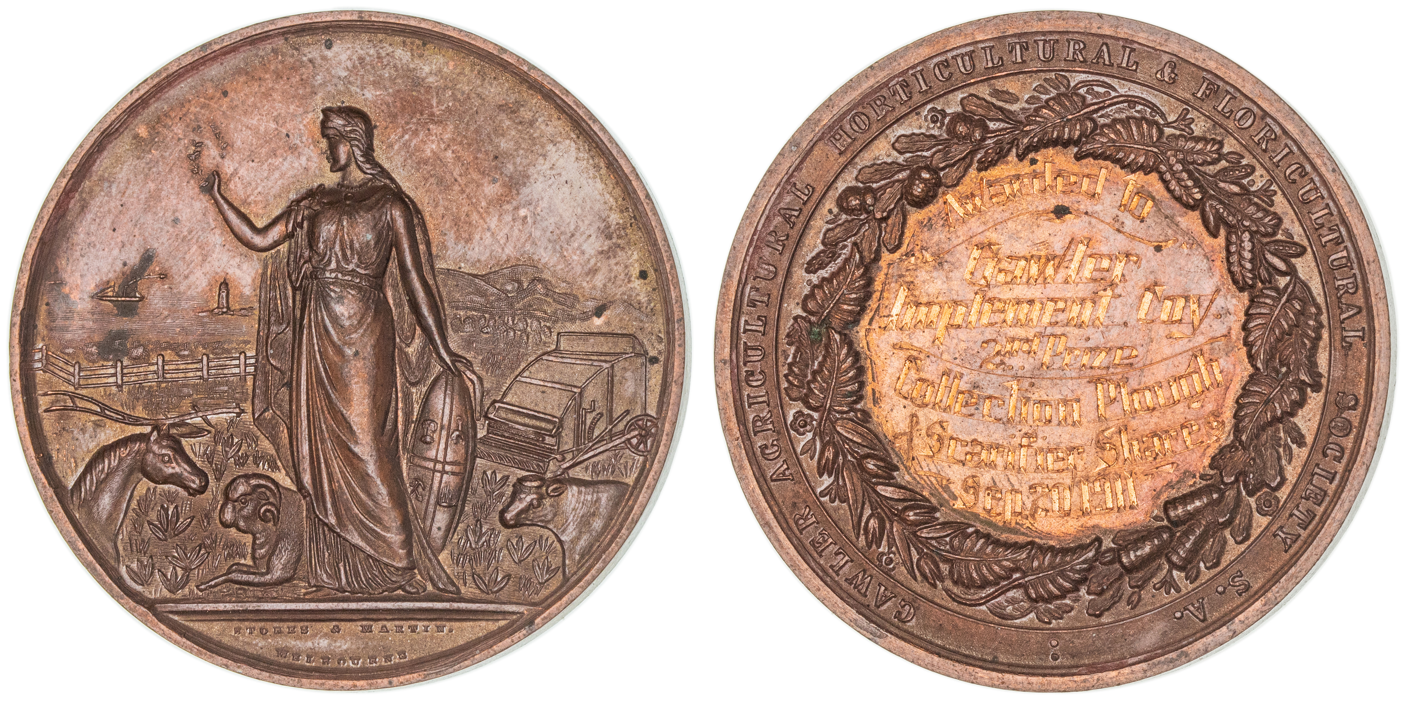 284 · Gawler Agricultural & Pastoral Society, S.A., Second Prize Medal, 1911, EF
