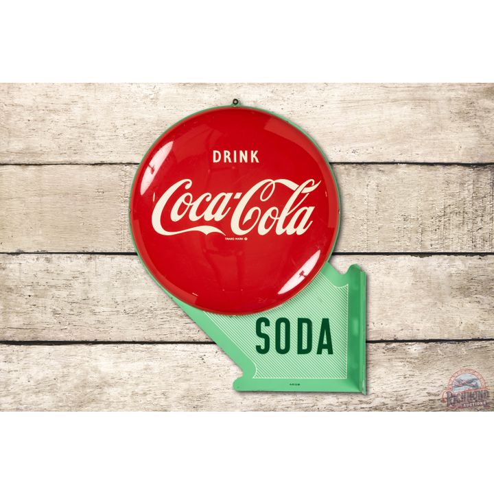 1950 Drink Coca Cola Soda 3 Piece Tin Button Flange Sign