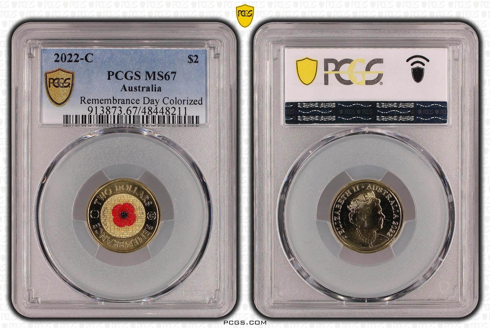 Elizabeth II, Remembrance Day Colorized, Two Dollar, 2022-C, PCGS MS67