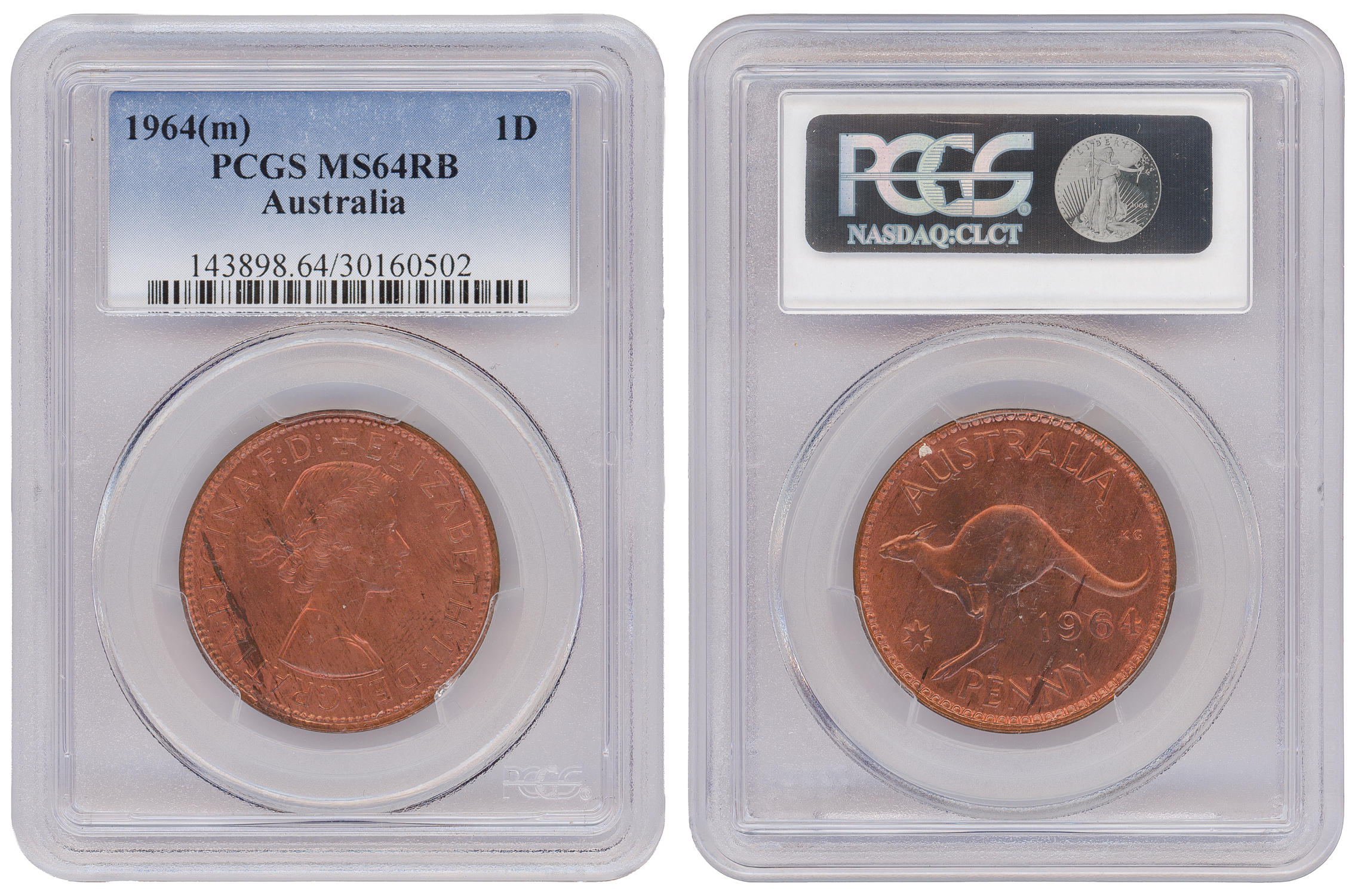 Elizabeth II, Penny, 1964 (m), PCGS MS64RB
