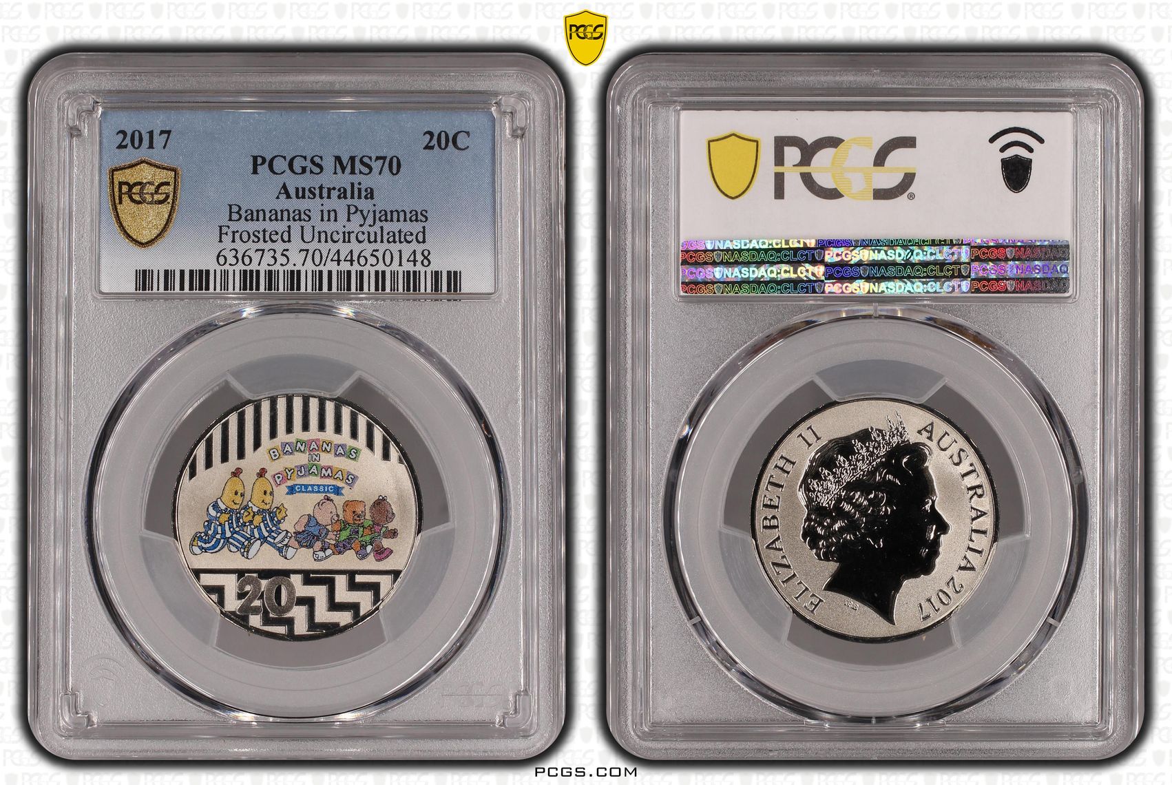 2017 Australia Twenty Cent, 20c Bananas in Pajamas Frosted Uncirculated PCGS - MS70 POP 34/0 -148
