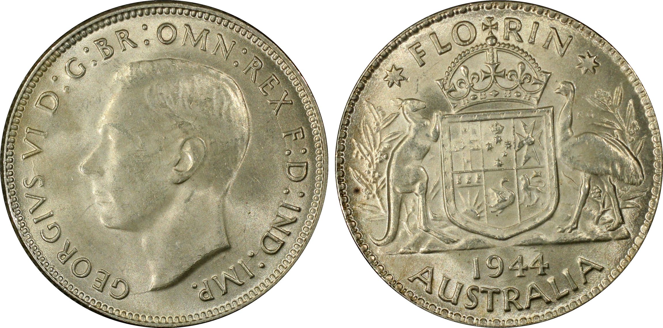 George VI, Florin, 1944, PCGS MS64