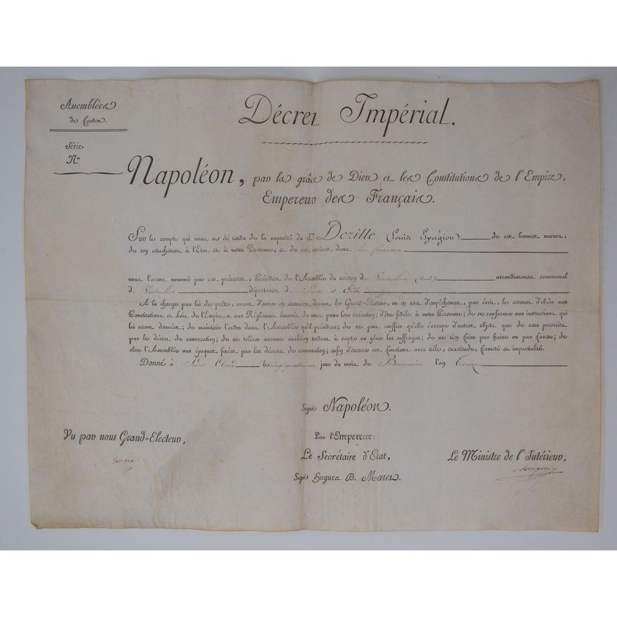 NAPOLEON - IMPERIAL DECREE - Napoleon, par la grace de dieu et les Constitutions de l'empire, Empereur des Francais.
