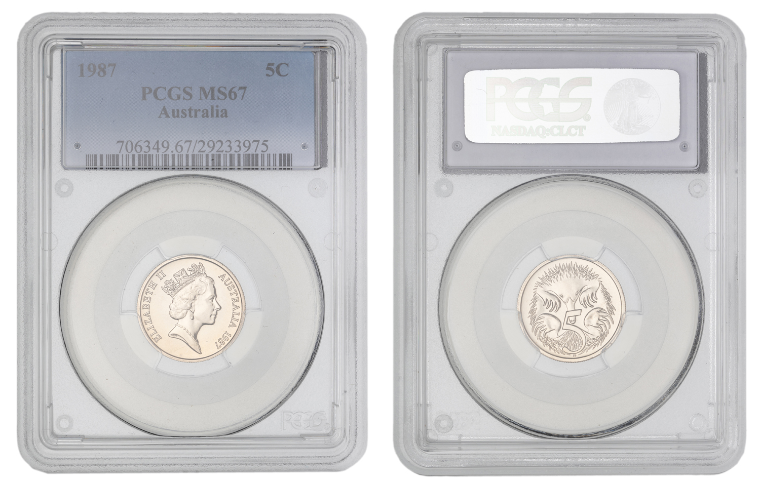 Elizabeth II, Low Echidna, Five Cent, 1987, PCGS MS67