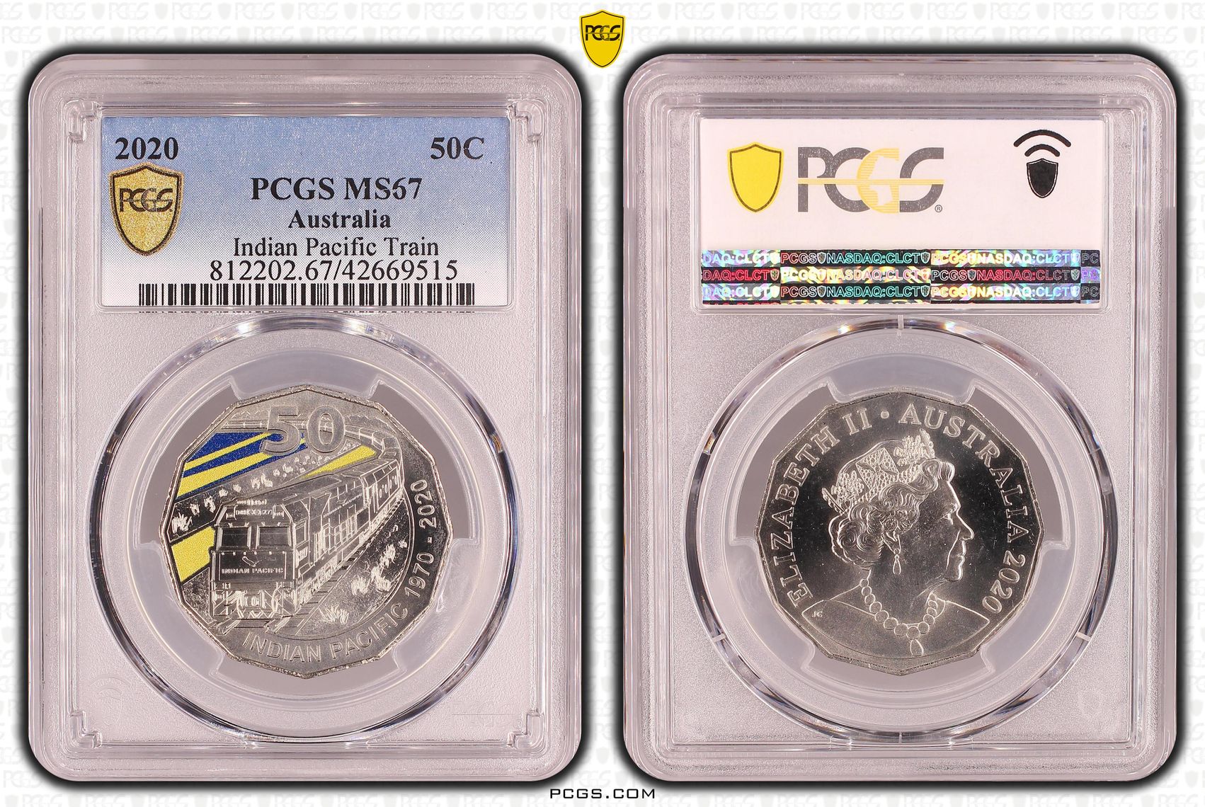 Elizabeth II, Indian Pacific Train, Fifty Cent, 2020, PCGS MS67