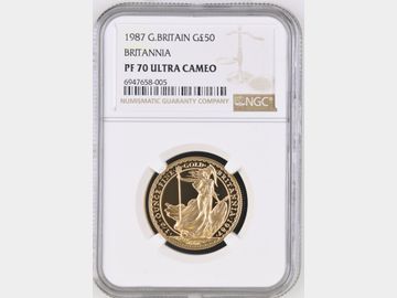 1987 BRITANNIA GOLD 1/2oz PROOF 50 POUND COIN PF70 UCAM TOP POP!
