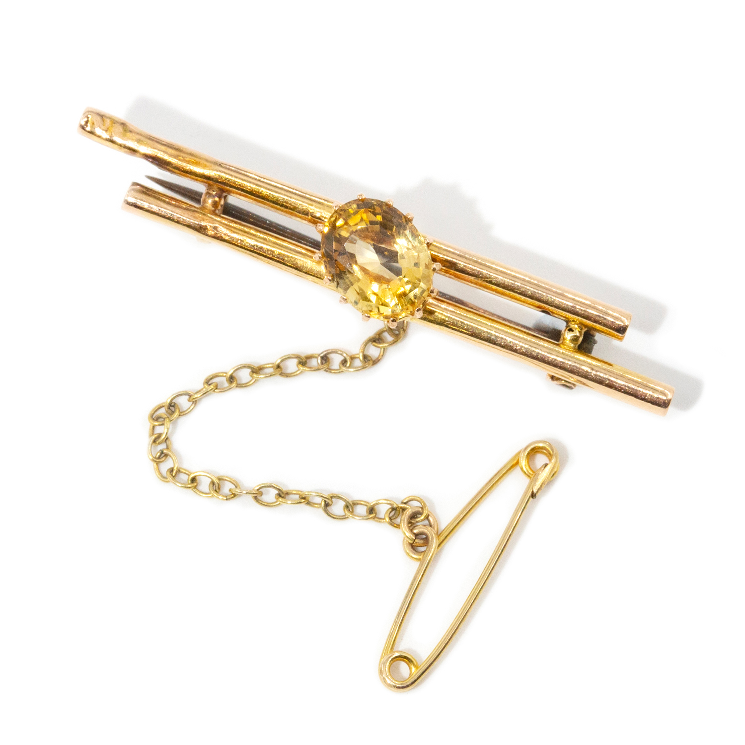 55 · 15ct Gold & Citrine Bar Brooch