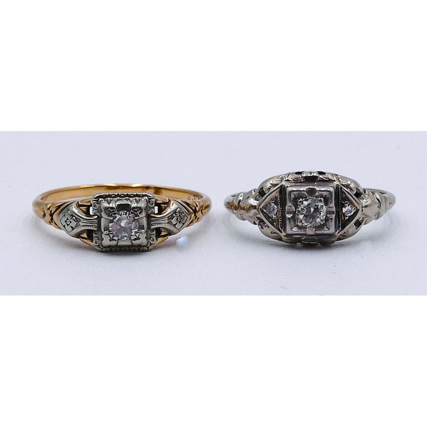 2pc Vintage 14k Diamond Rings Size 6 and 7.5 - 2.9 Grams TW