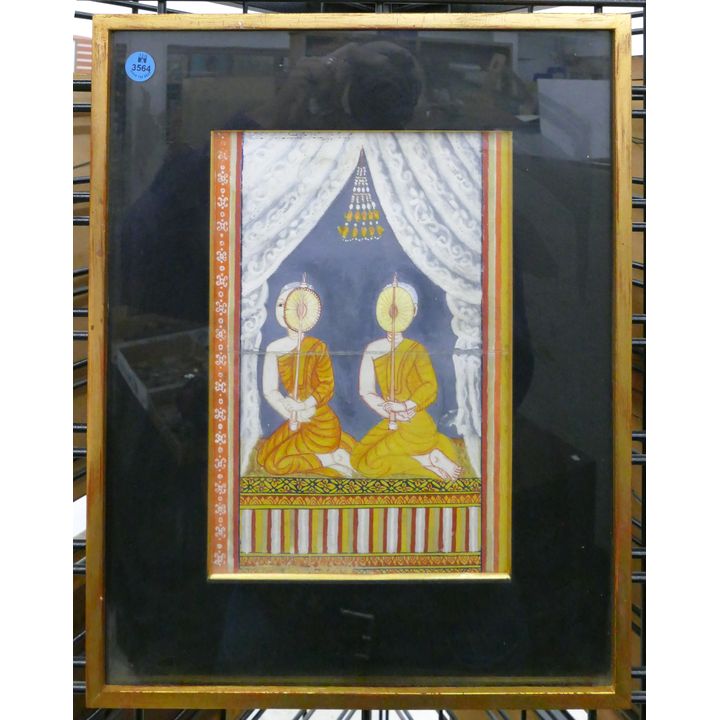 Antique Tibetan Seated Monk Painting Framed 17''x13.5''