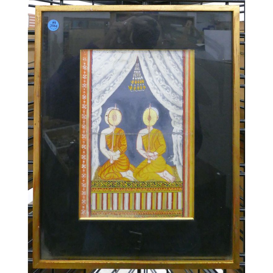 Antique Tibetan Seated Monk Painting Framed 17''x13.5''