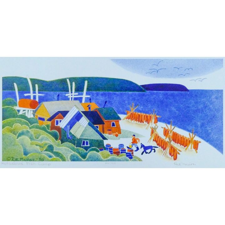 Rie Munoz ''Kotzebue Fish Camp'' 1996 Signed Print