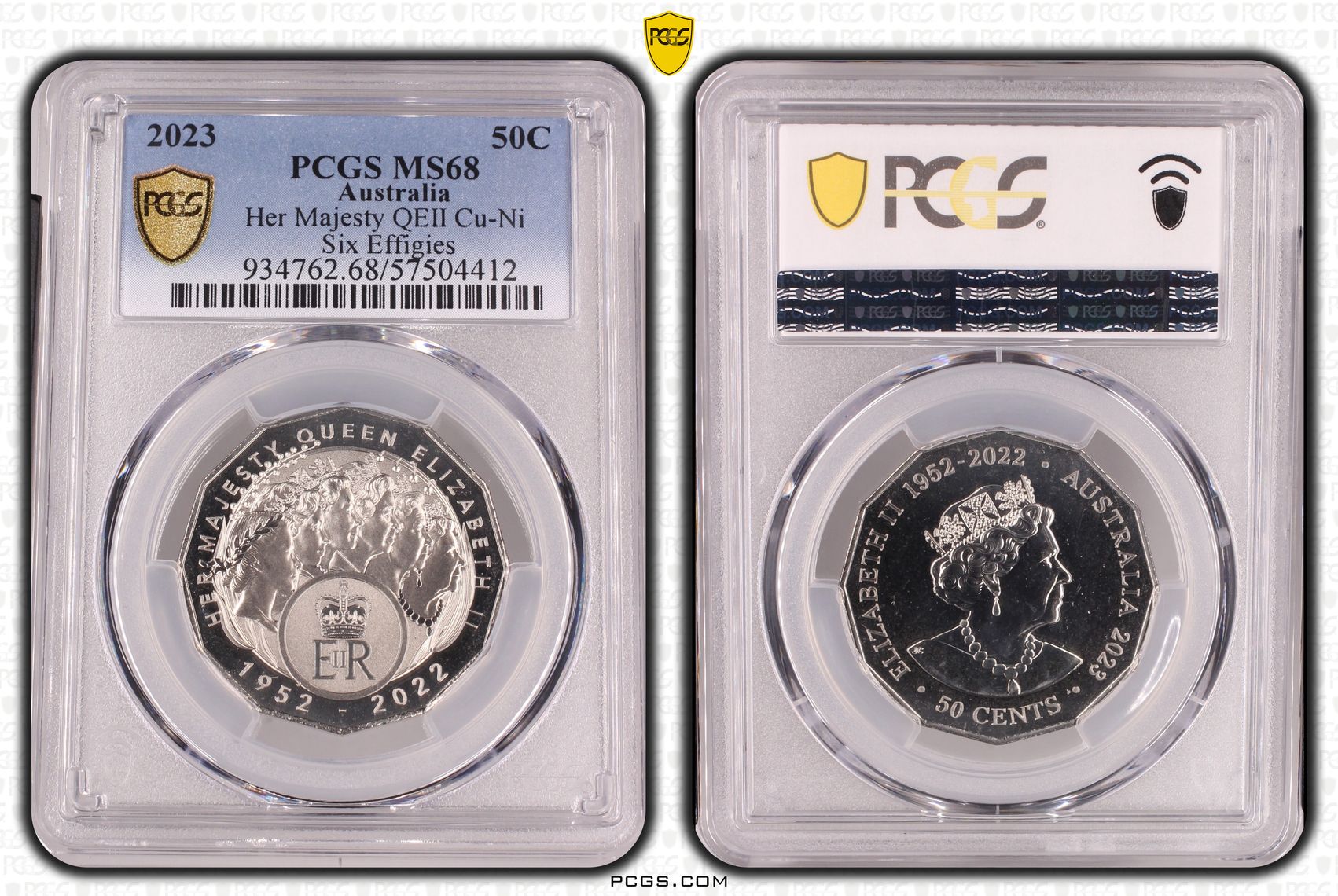 Her Majesty QEII Cu-Ni Six Effigies, Fifty Cent, 2023, PCGS MS68