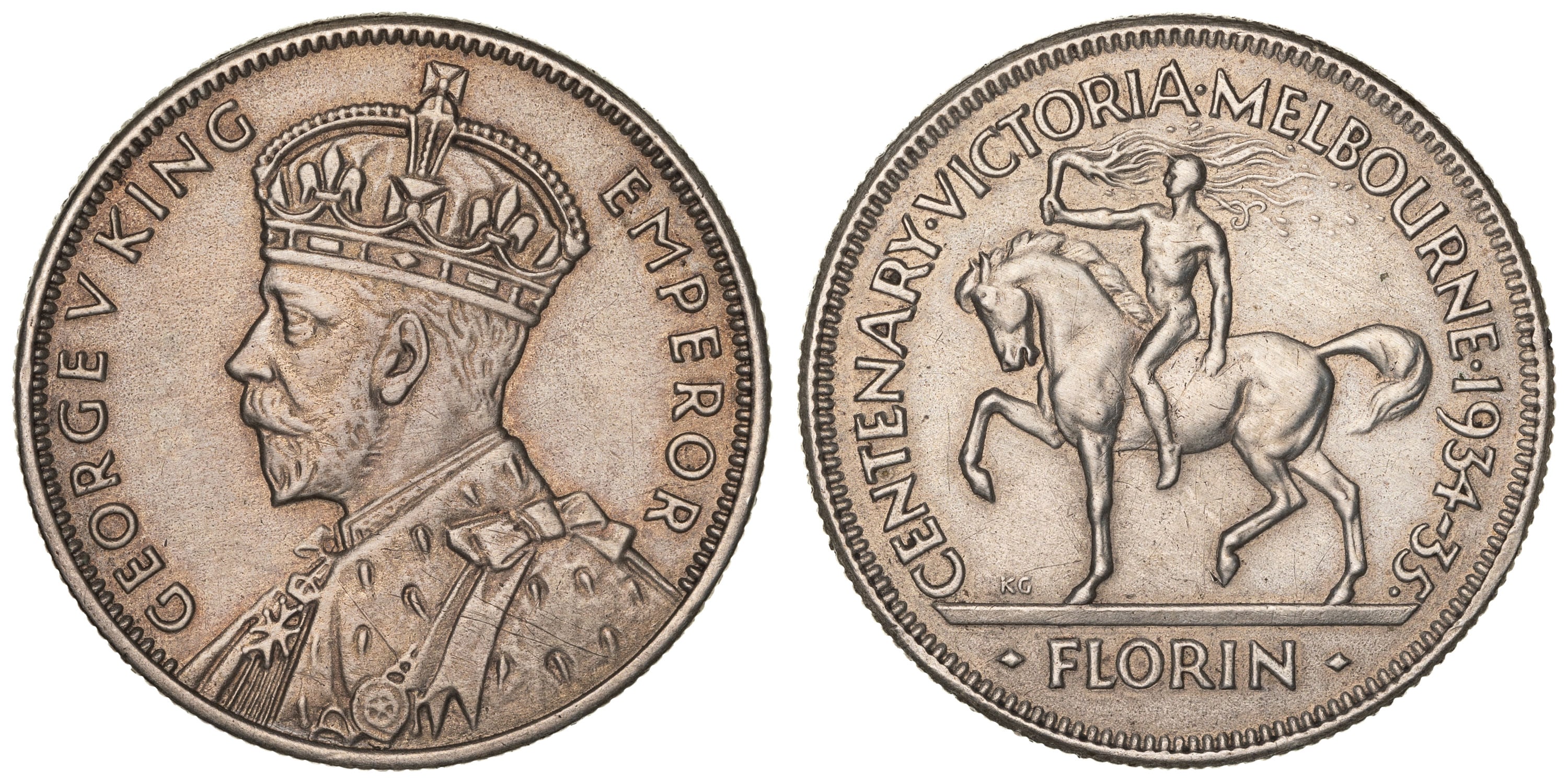 George V, Melbourne Centenary, Florin, 1934-35, aEF