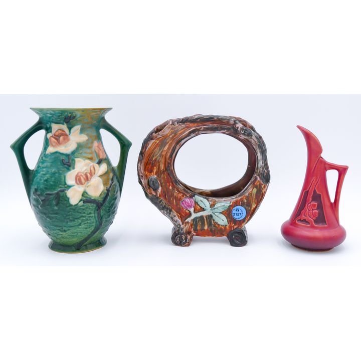 3pc Roseville and Weller Pottery Vases 7'' Approx.