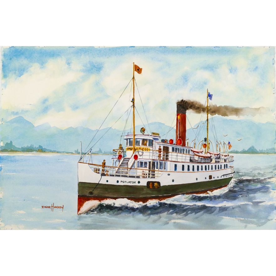 Einar Hansen ''Potlatch Steamboat'' Watercolor on Wove Paper 15''x22''