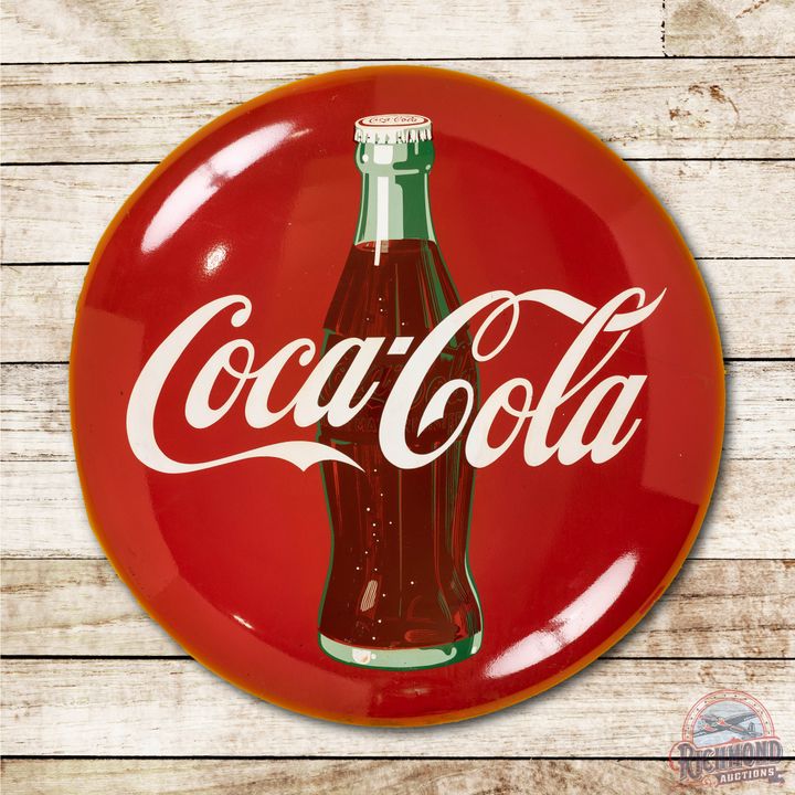 36" Coca-Cola w/ Bottle Porcelain Button Sign TAC 8.25