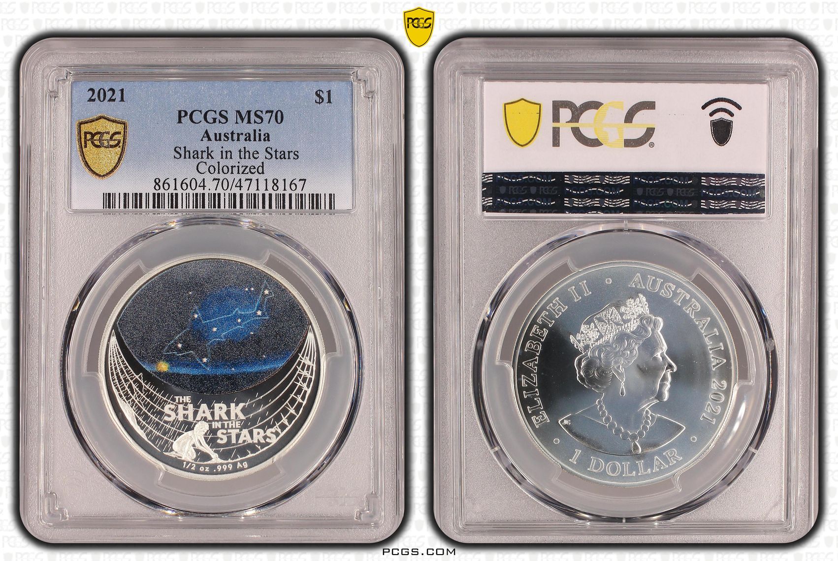 486 · Shark in the Stars Colorized, POP 3/0, One Dollar, 2021, PCGS MS70