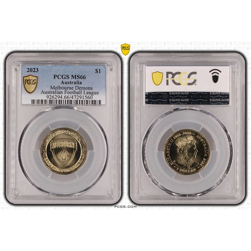 AFL -  Melbourne Demons, One Dollar, 2023 POP Report 5/0, PCGS MS 66