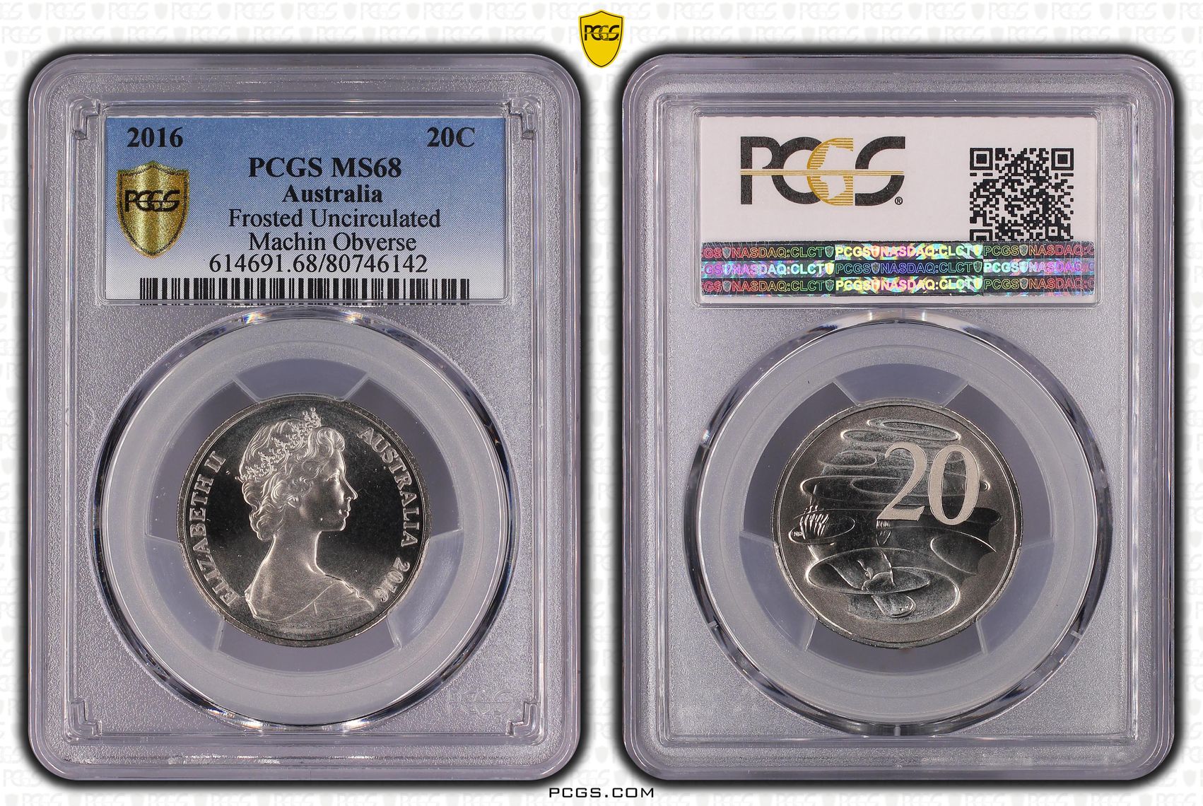 Frosted Uncirculated - Machin Obverse, Twenty Cent, 2016, PCGS MS 68