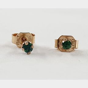 9CT YELLOW GOLD BABY EARRINGS WITH 008CT EMERALDS - 51929/11683