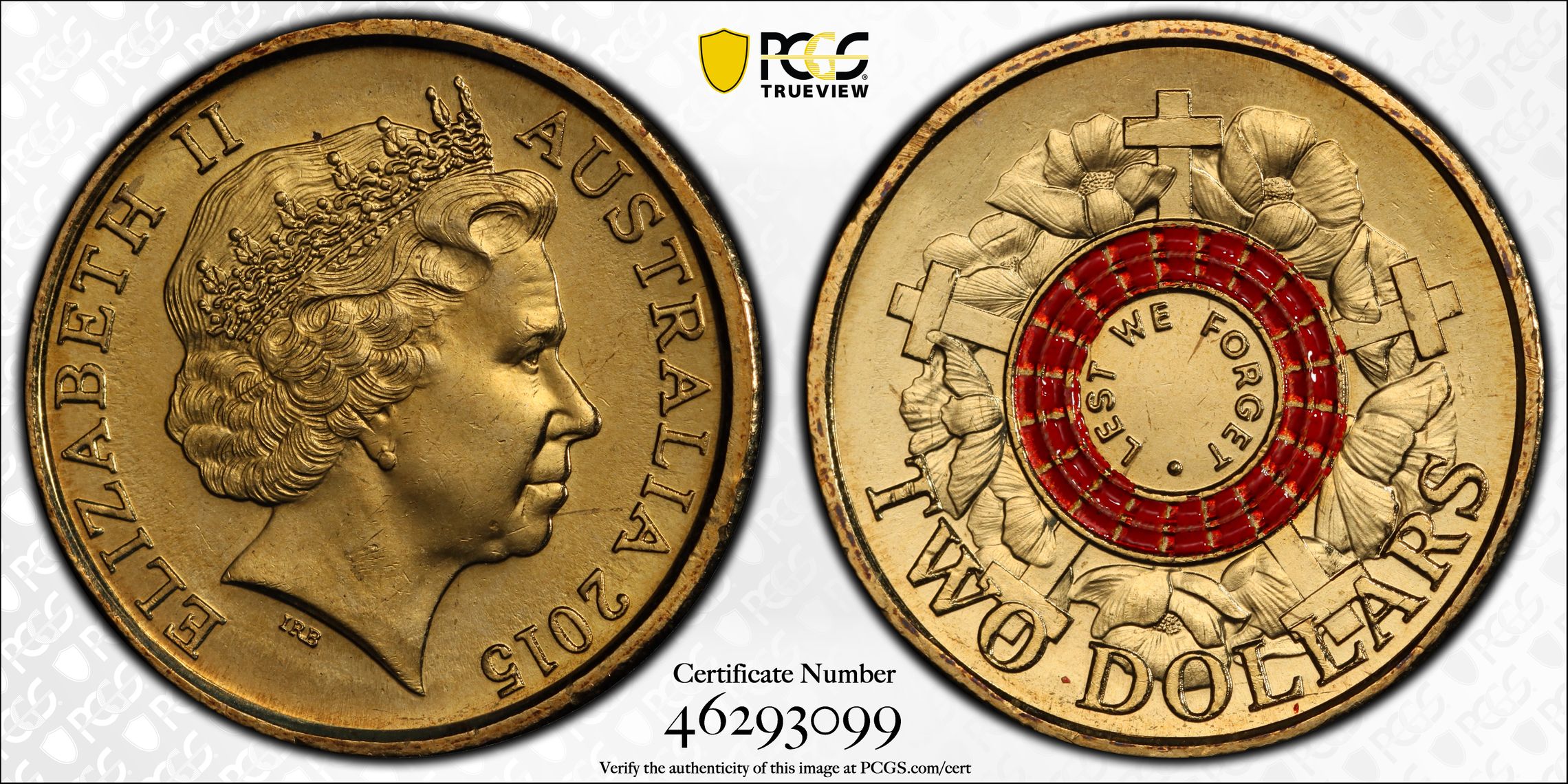 Lest We Forget Colorized, Two Dollar, 2015, PCGS MS67