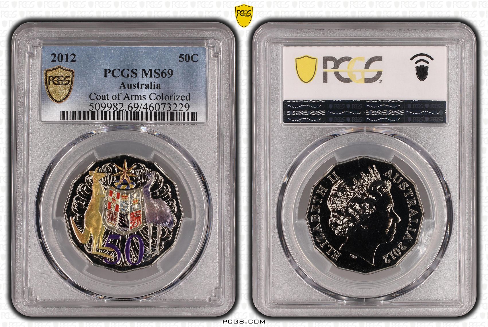 2012 Australia Fifty Cent, 50c Coat of Arms Colorized PCGS - MS69 -229