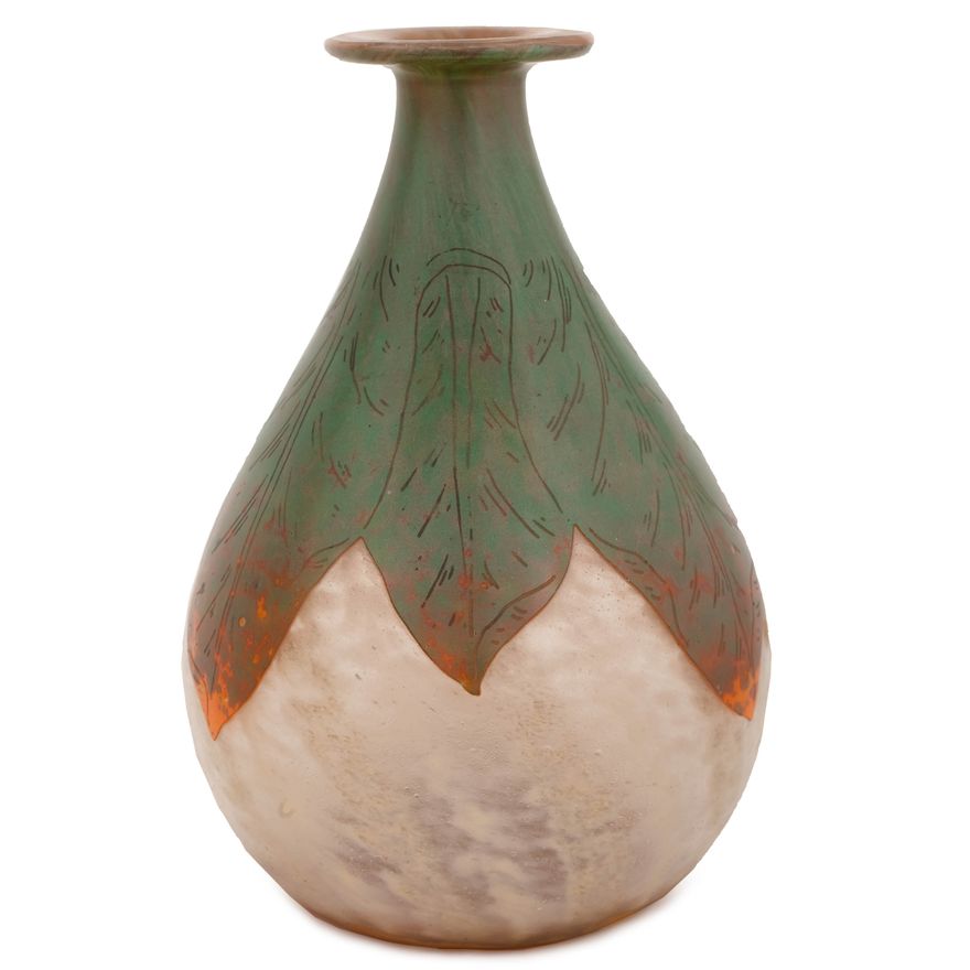 Wazon Feuilles d’oseille, Verreries Schneider, Epinay-sur-Seine, lata 1918–1921