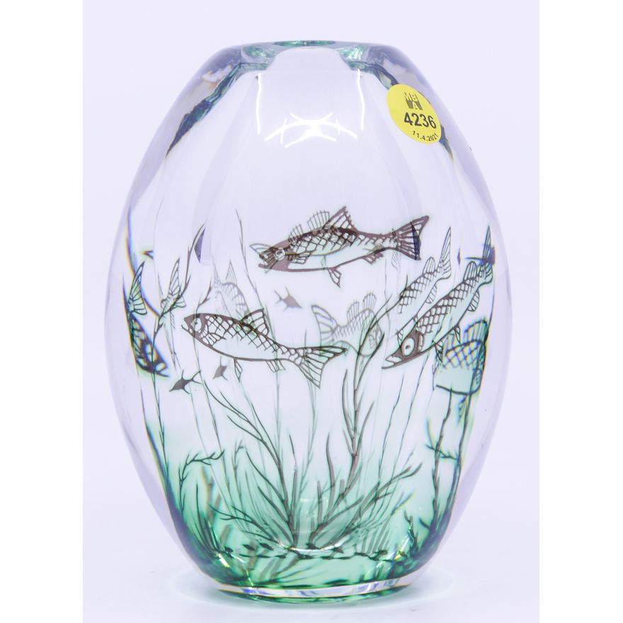 Edward Hald Orrefors Graal Fish Vase- 6''