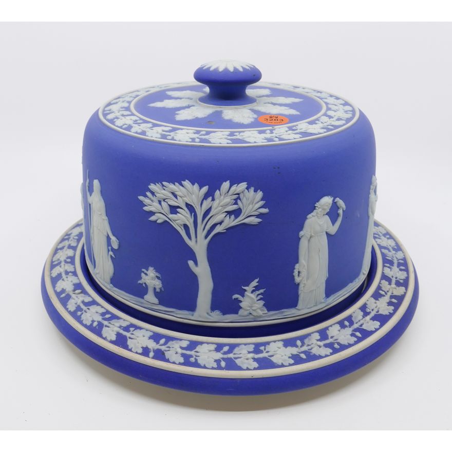 Wedgwood Blue Dipped Jasperware Cheese Dome & Platter