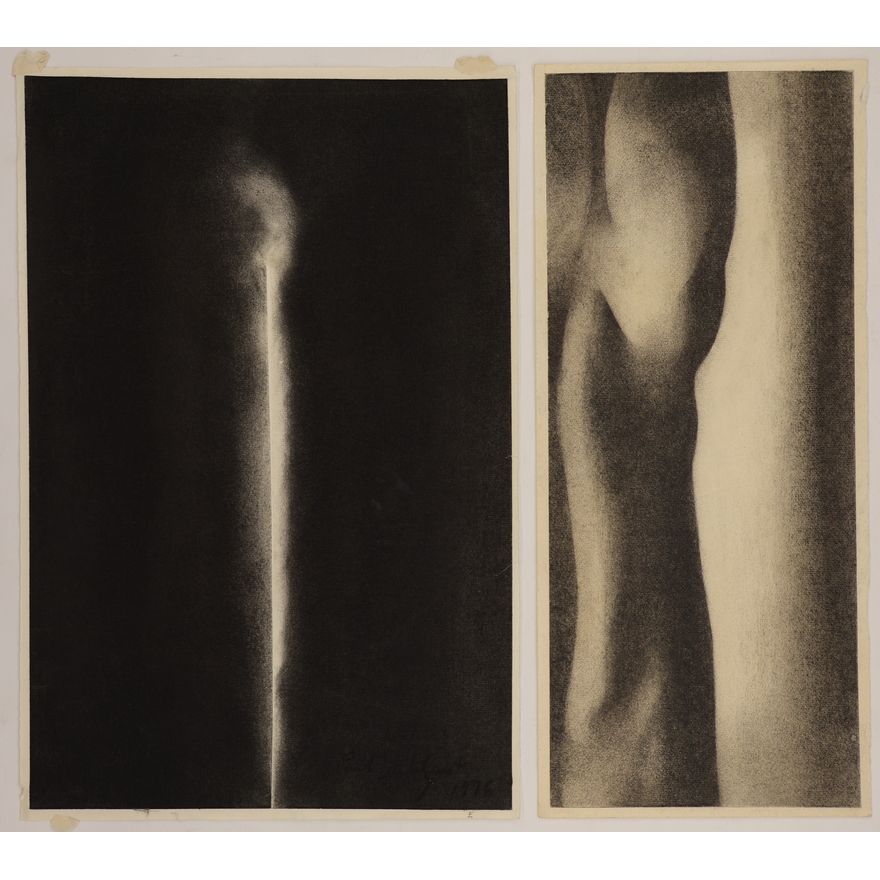 2pc Paul Dahlquist 1970's Abstract Charcoal Drawings 19''x12.5'' Largest