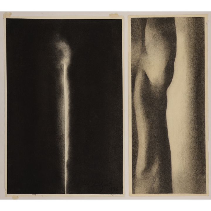 2pc Paul Dahlquist 1970's Abstract Charcoal Drawings 19''x12.5'' Largest