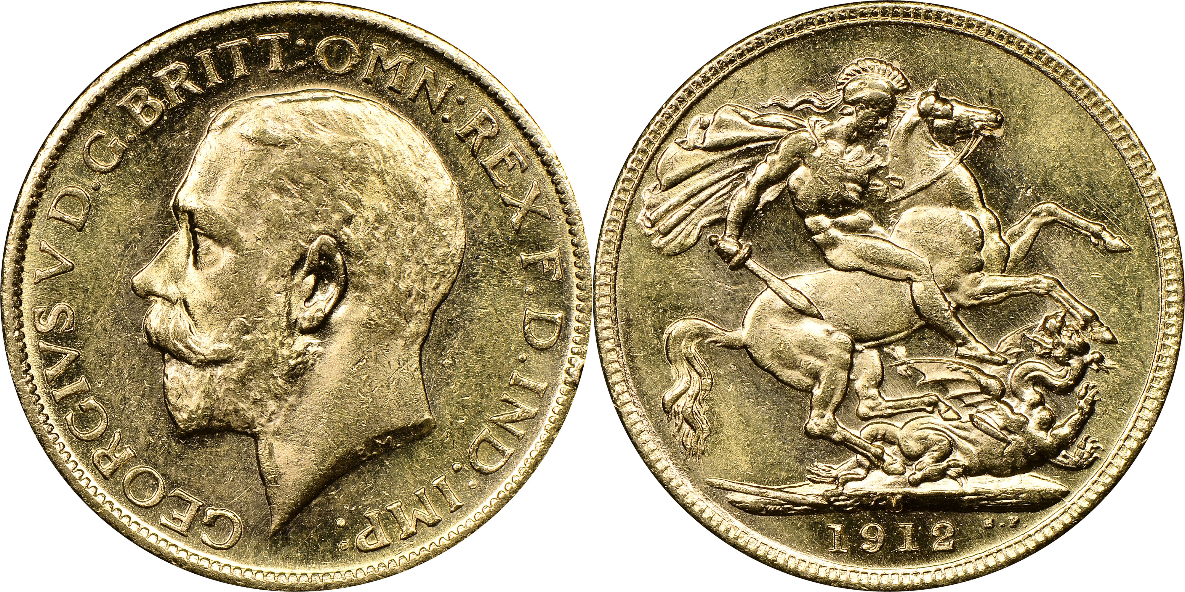74 · George V, St George Reverse, Sovereign, 1912-M, PCGS MS63