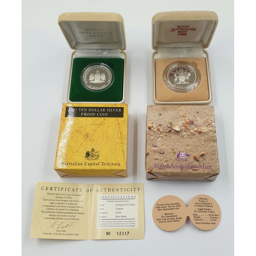 Aus. $10 Silver Proof Coins (x2)