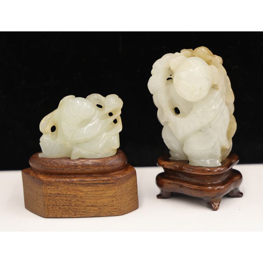 2pc Chinese Jade Small Figures on Stands