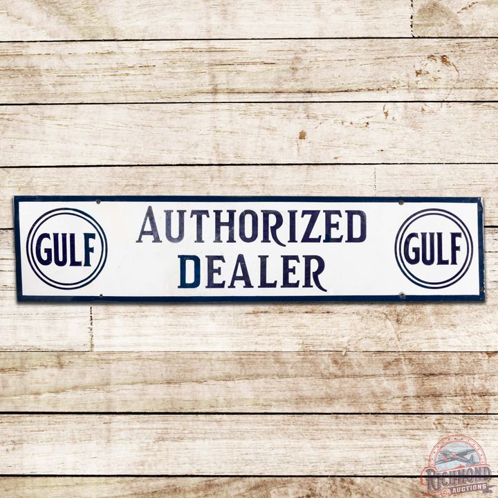 Gulf Authorized Dealer SS Porcelain Sign w/ Logo