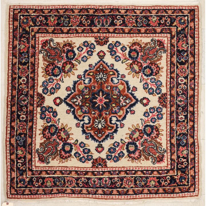 Semi Antique Persian Sarouk Square Rug 3'6''x3'6''