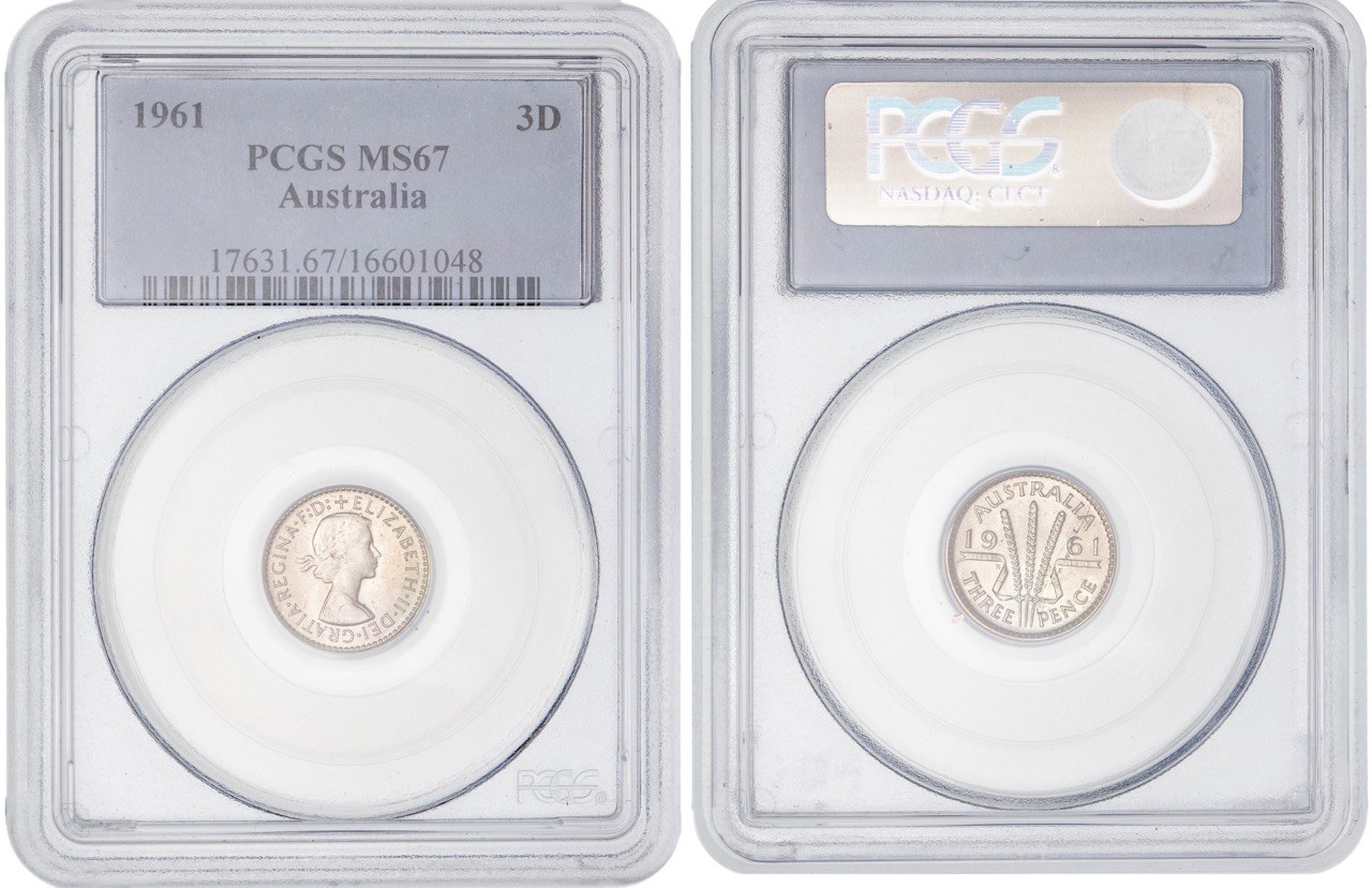 Elizabeth II, Threepence, 1961, PCGS MS67