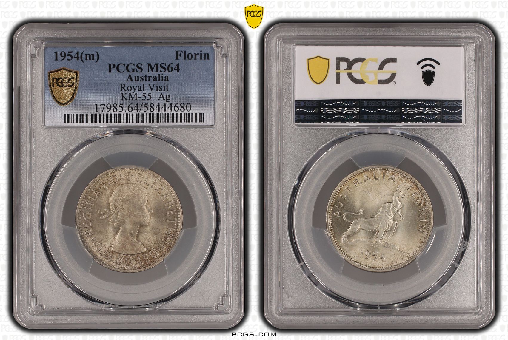 Elizabeth II, Royal Visit, Florin, 1954, PCGS MS64